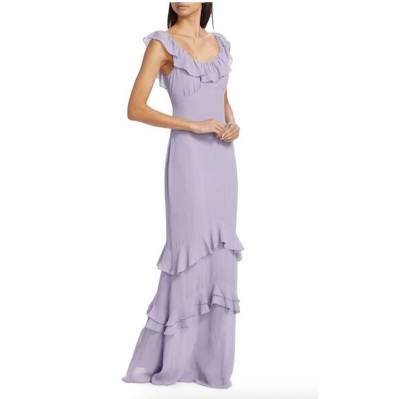 Reformation Scoop Neck Ruffled Tripoli Maxi Dress Aura Size 2 $348 - Picture 2 of 13